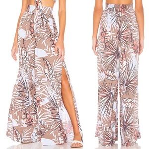Maaji Wide Leg Side Slit Coverup Tropical Hawaiian Aloha Pants: Palm Leaf Print